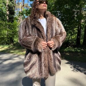 Fin Raccoon Fur Coat with Luxurious Fur Design, Vintage Coat, M/L Size, Real Fur